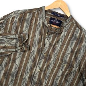 Nino Cerruti Sport Geometric Print Button Down Long Sleeve Shirt Men's XL Brown